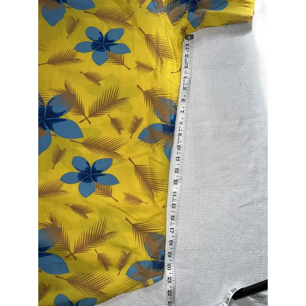 MOJEANS Yellow Blue Floral Tropical Palm Tree Print Button Up Shirt 3XL Vintage - Picture 15 of 15